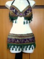 To Die For Purple Teal Bra Belt Set in Real Gold foil Handwork