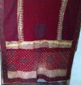Red Tie Dye Block Print Veil with banjara embroidred border on all 4 edges. 