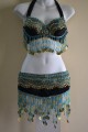 Turquoise Blue and Gold Shimmering Bra and Belt Set