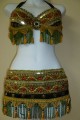 Extraordinary Red, Gold & Green Brocade Bra/Belt 3 pc set with Green & Gold Fancy Trimmings